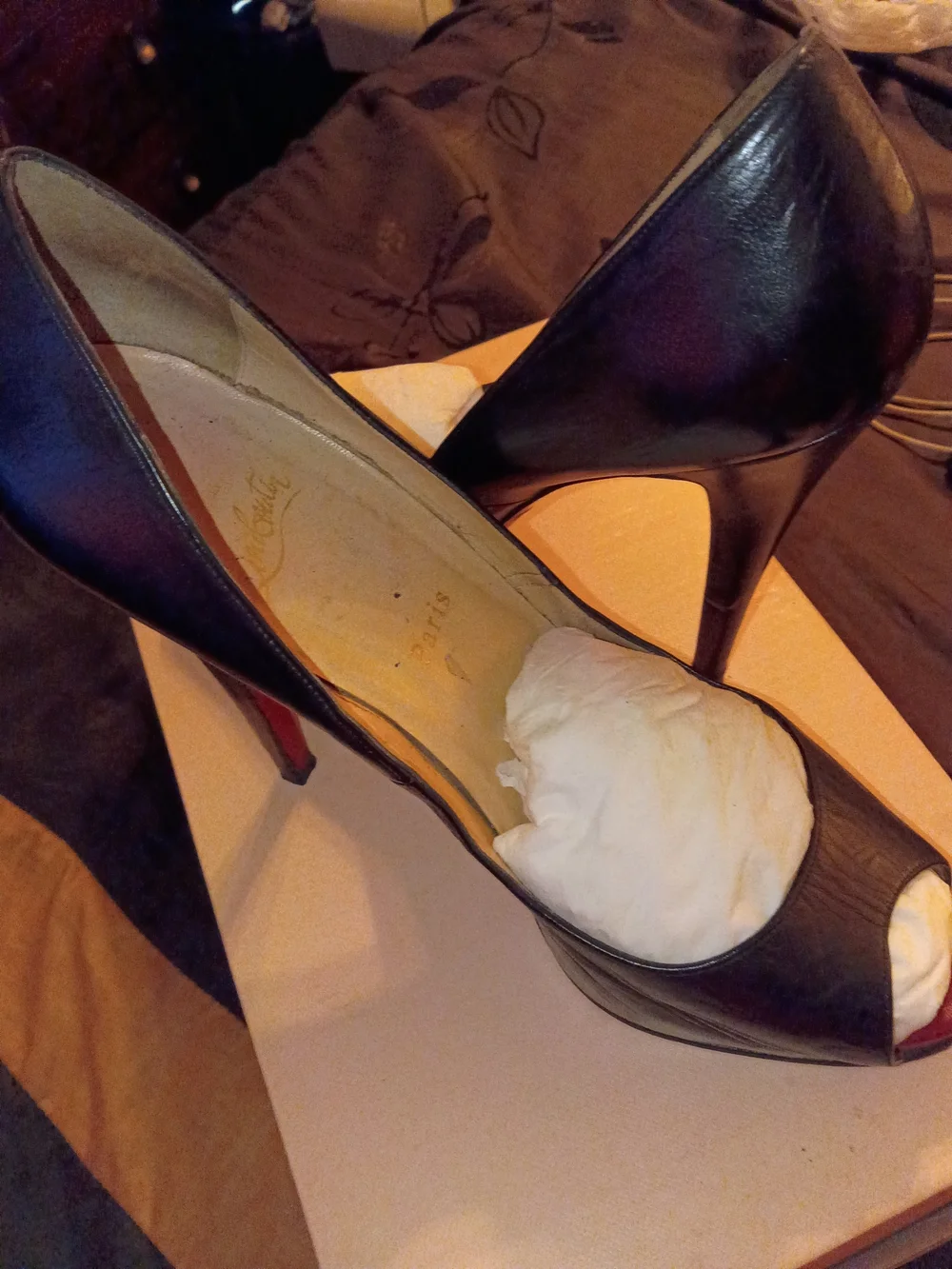 Christian Louboutin Black Leather Open Toe Stiletto Pumps